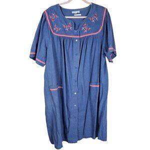 Go Softly Patio Dress 2X Butterfly Embroidery Snaps‎ Short Sleeve Cottagecore